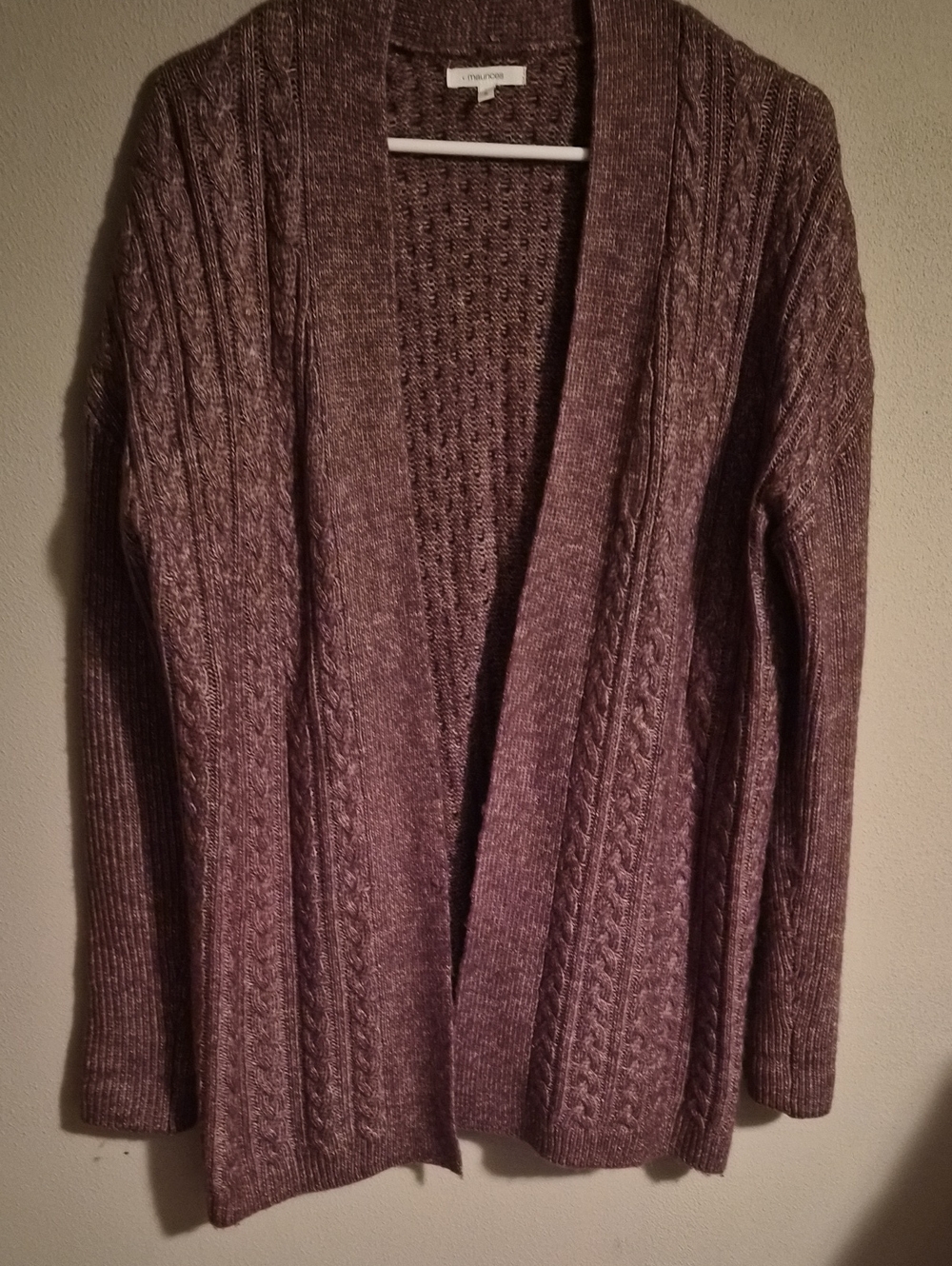 Maurices Mauve Cable Knit Open Cardigan
